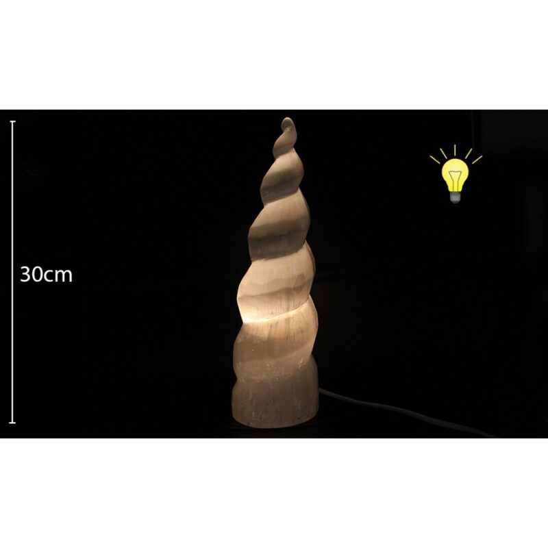 Candeeiro Selenite Torre Espiral 30cm