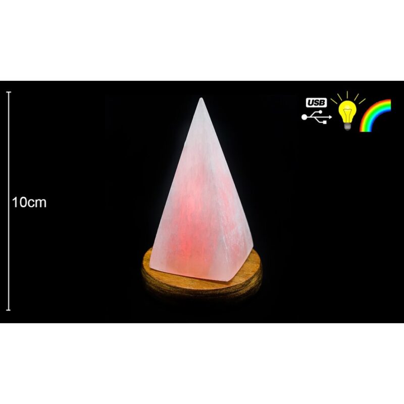 Candeeiro Selenite Piramide USB com Base 10cm
