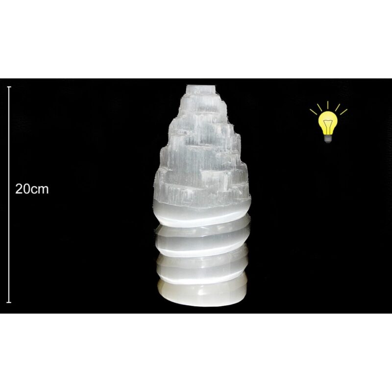 Candeeiro Selenite Torre Espiral 20cm