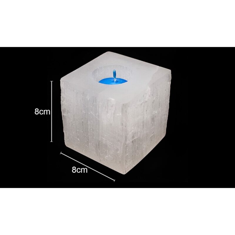 Porta Vela Quadrado Selenite Branco 8cm